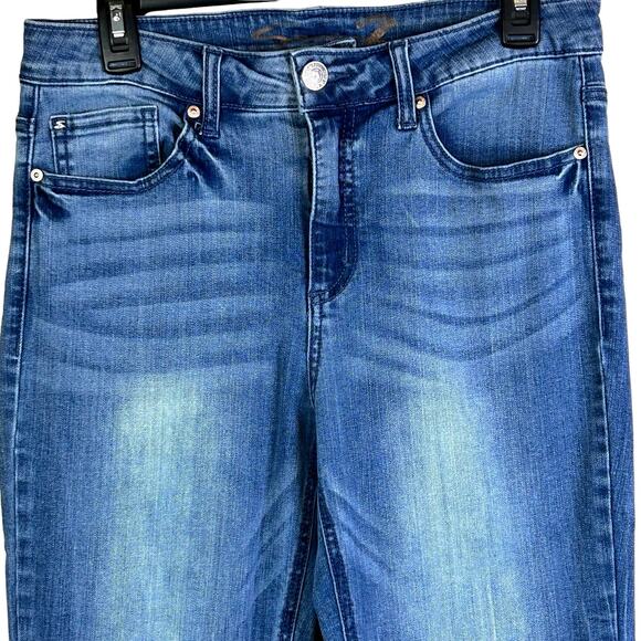 Seven7 Jeans Women Size 8 High Rise Slim Straight Blue Stone Wash Raw Hem Denim - Picture 5 of 10